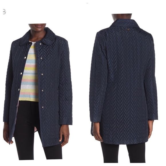 Kate Spade Blue Quilted Snap Button Jacket XS - Picture 2 of 6
